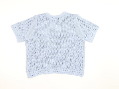 Marks and Spencer Women’s Blue Open Knit Cotton Acrylic Short Sleeve Jumper L