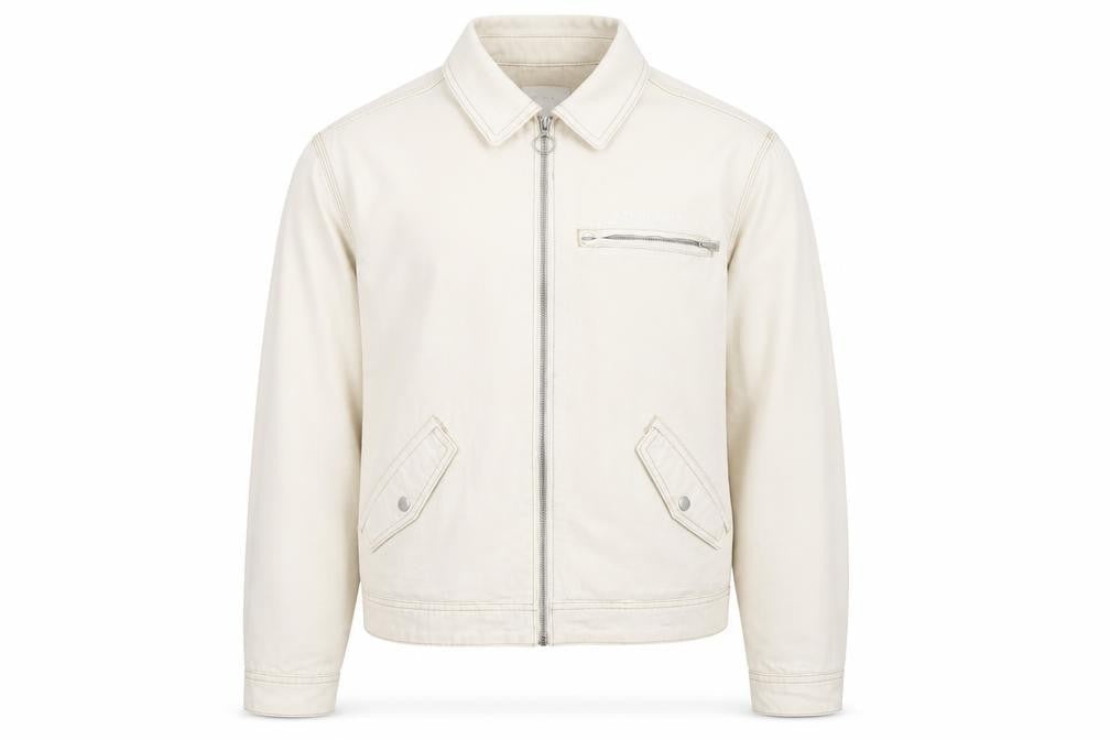 Bershka Men's Beige Cotton Bomber Jacket Size M Zip Pockets Casual