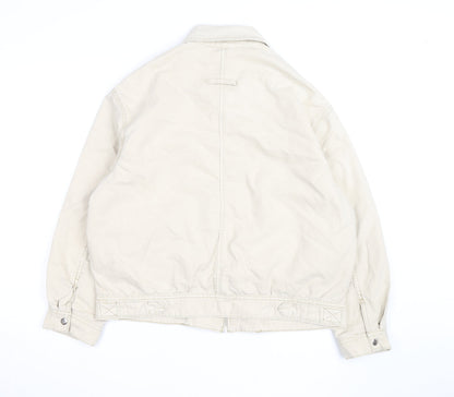 Bershka Men's Beige Cotton Bomber Jacket Size M Zip Pockets Casual