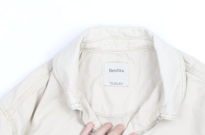 Bershka Men's Beige Cotton Bomber Jacket Size M Zip Pockets Casual