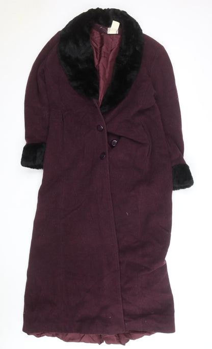 Le Montaigne Burgundy Wool Long Coat with Faux Fur Collar - Women’s M Elegant Winter Overcoat