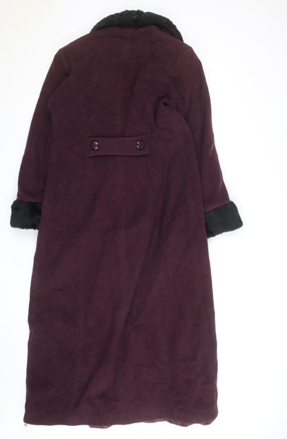 Le Montaigne Burgundy Wool Long Coat with Faux Fur Collar - Women’s M Elegant Winter Overcoat