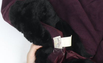 Le Montaigne Burgundy Wool Long Coat with Faux Fur Collar - Women’s M Elegant Winter Overcoat