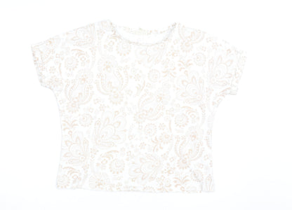 Phase Eight Women Beige Floral Cotton Short Sleeve T-Shirt UK 14