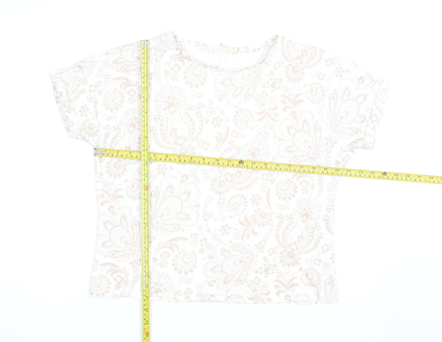 Phase Eight Women Beige Floral Cotton Short Sleeve T-Shirt UK 14