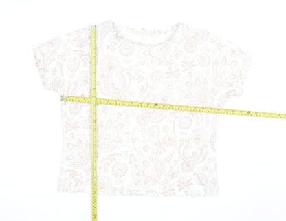 Phase Eight Women Beige Floral Cotton Short Sleeve T-Shirt UK 14