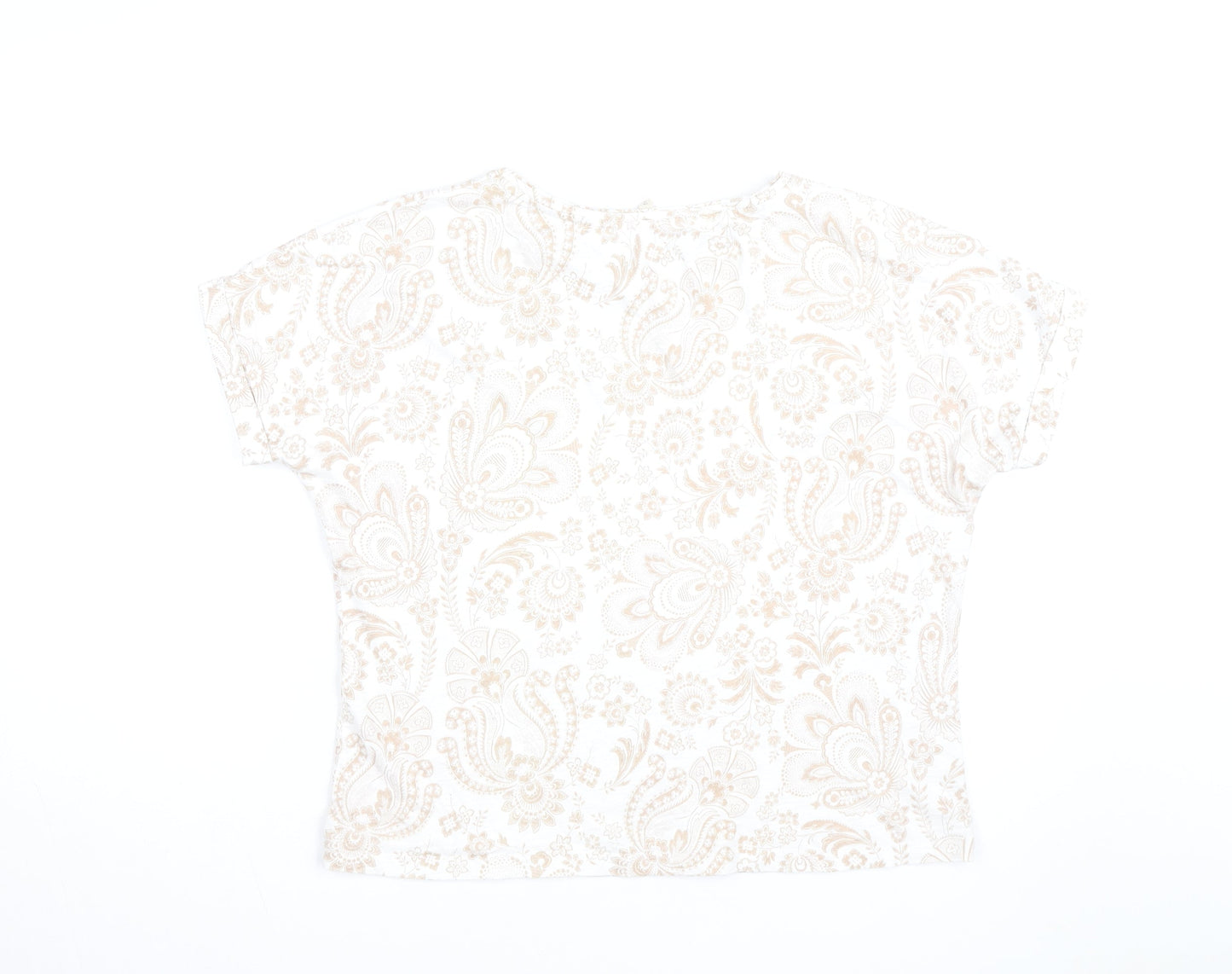 Phase Eight Women Beige Floral Cotton Short Sleeve T-Shirt UK 14