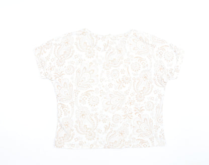 Phase Eight Women Beige Floral Cotton Short Sleeve T-Shirt UK 14
