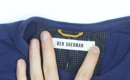 Ben Sherman Men's Blue Long Sleeve Henley Cotton Shirt L