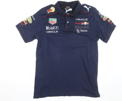 Puma Red Bull Racing Mens Blue XL Embroidered Short Sleeve Polo Shirt