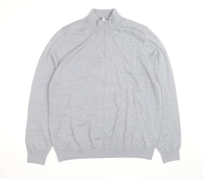 Marks and Spencer Men's Grey XL Merino Wool Half Zip Jumper
