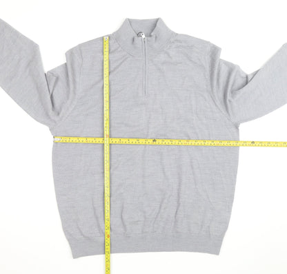 Marks and Spencer Men's Grey XL Merino Wool Half Zip Jumper