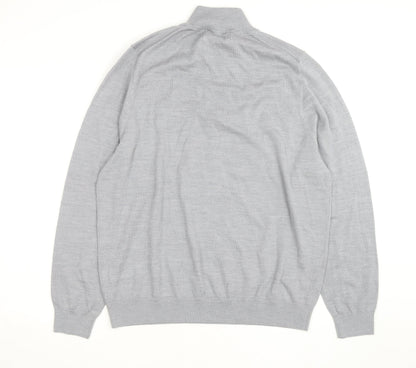 Marks and Spencer Men's Grey XL Merino Wool Half Zip Jumper