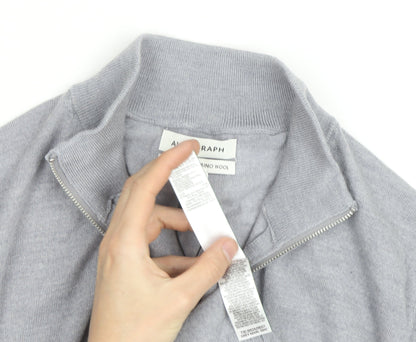 Marks and Spencer Men's Grey XL Merino Wool Half Zip Jumper