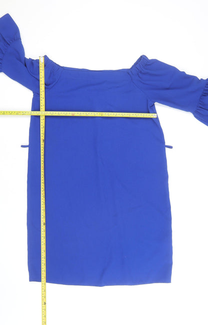 Dorothy Perkins Women’s Blue Off Shoulder Frill Sleeve Shift Dress Size 10