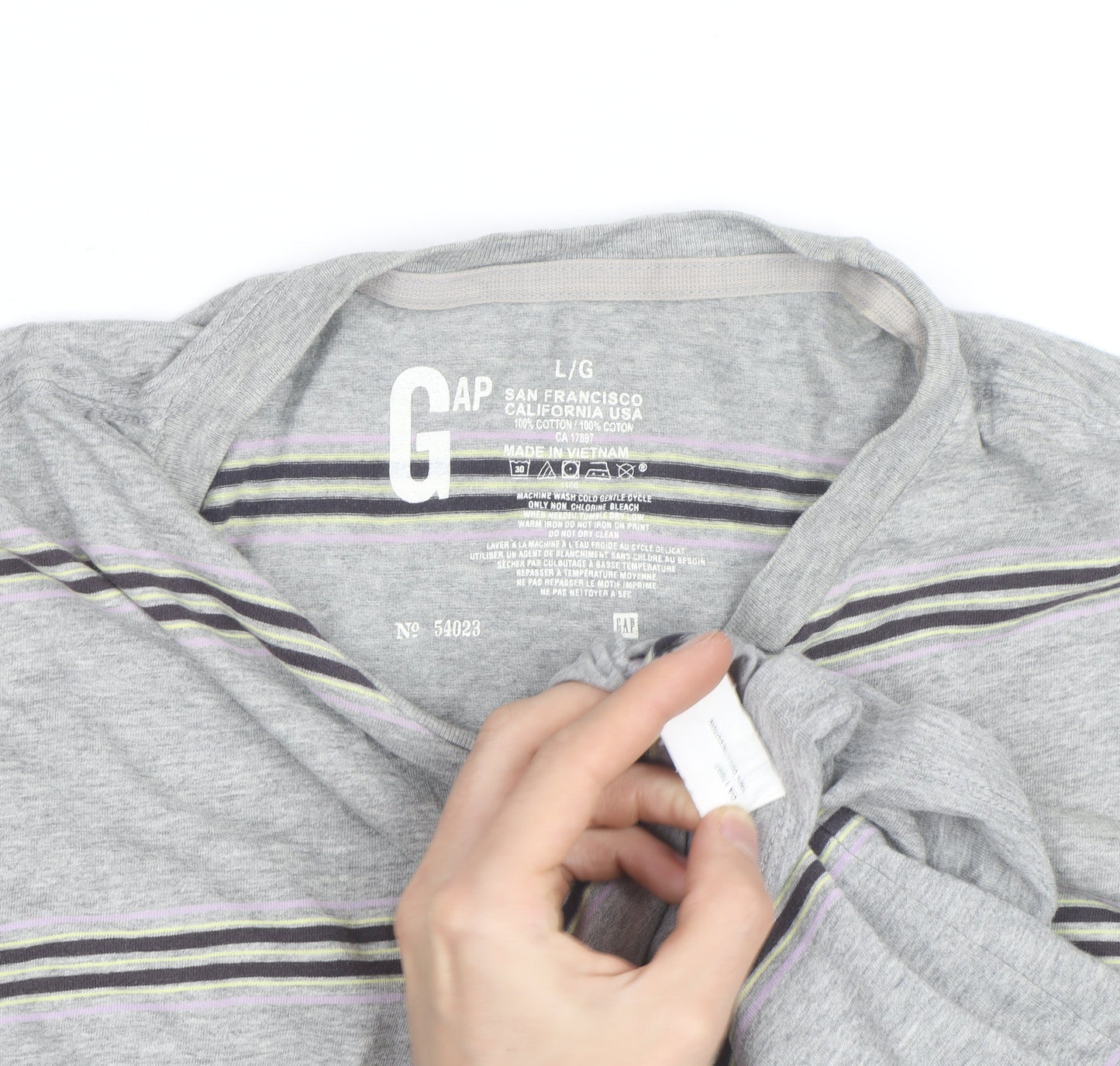 GAP Men’s Grey Striped Crew Neck Cotton T-Shirt Size L