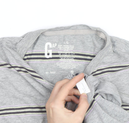 GAP Men’s Grey Striped Crew Neck Cotton T-Shirt Size L