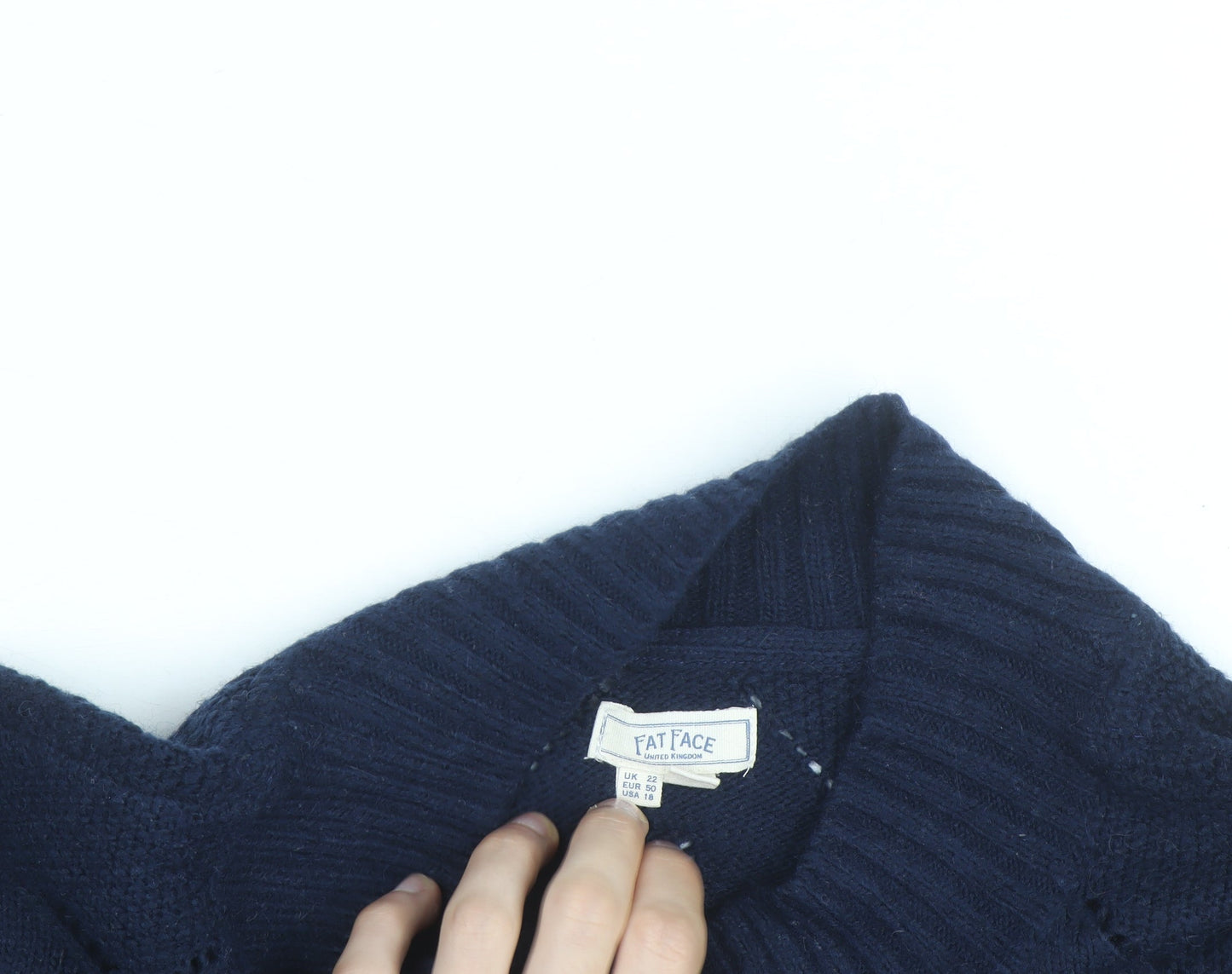 Fat Face Women's Blue High Neck Knit Jumper Size 22