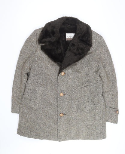 Cresco Men's Grey Wool Tweed Overcoat with Faux Fur Collar Size 40
