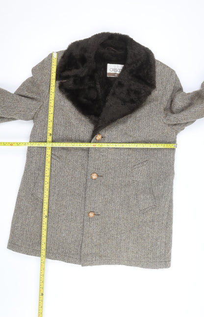 Cresco Men's Grey Wool Tweed Overcoat with Faux Fur Collar Size 40