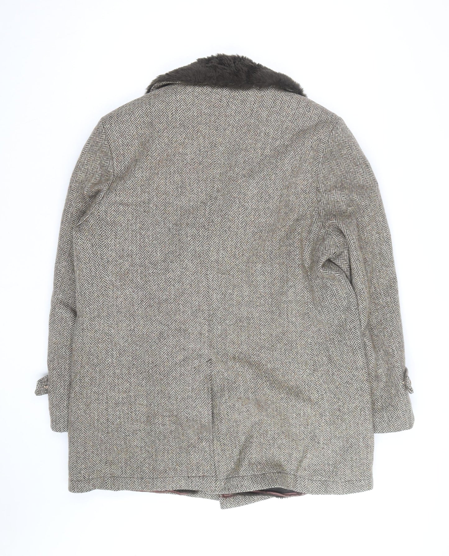 Cresco Men's Grey Wool Tweed Overcoat with Faux Fur Collar Size 40