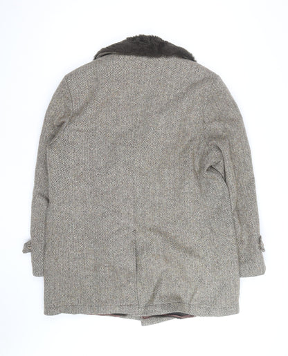 Cresco Men's Grey Wool Tweed Overcoat with Faux Fur Collar Size 40