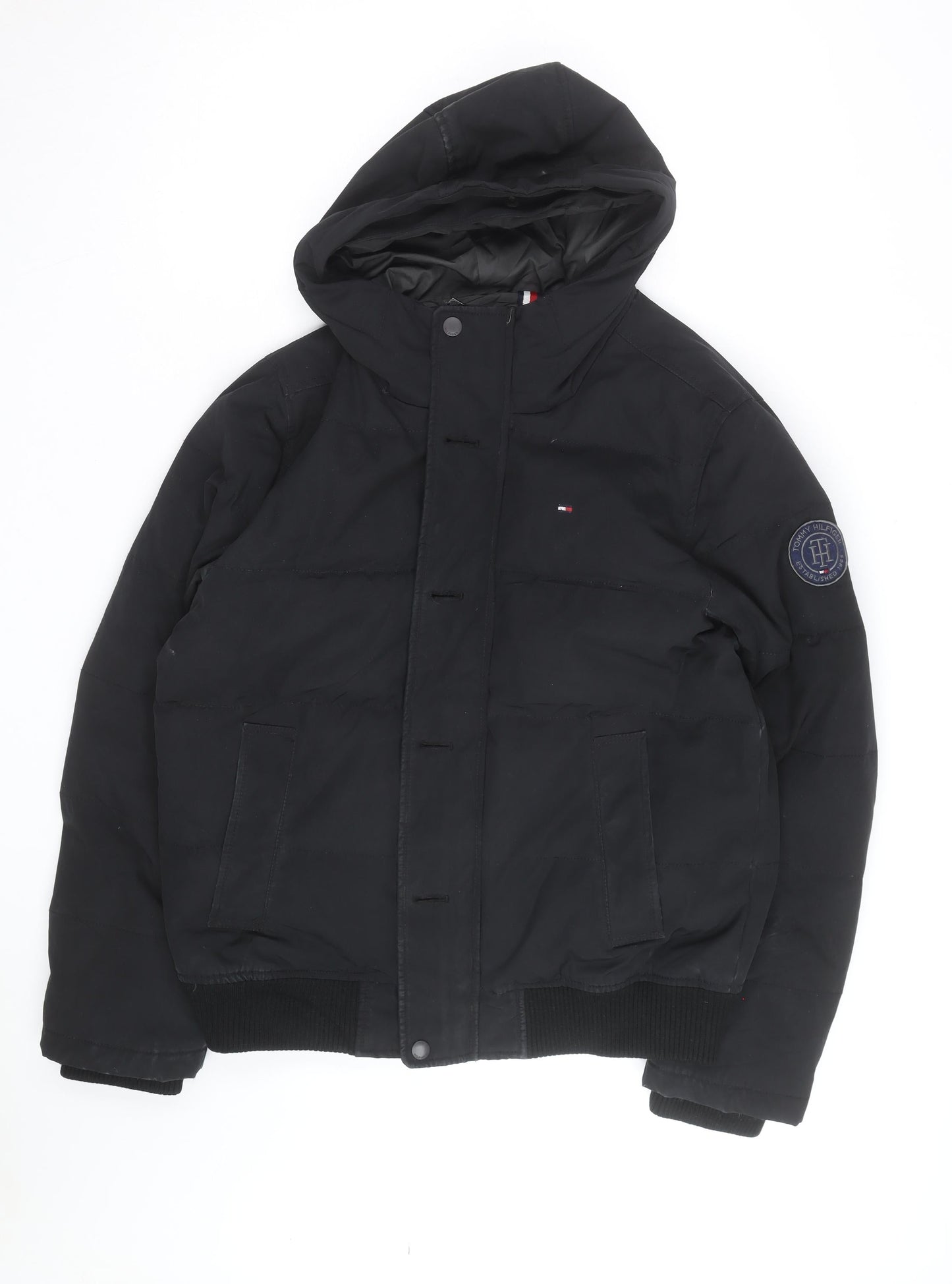 Tommy Hilfiger Men's Black Hooded Puffer Jacket Size M Winter Coat