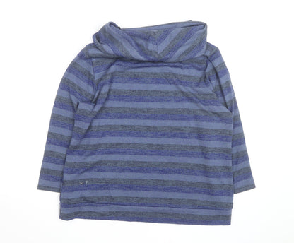 Klass Men Blue Striped Roll Neck Pullover Jumper XL