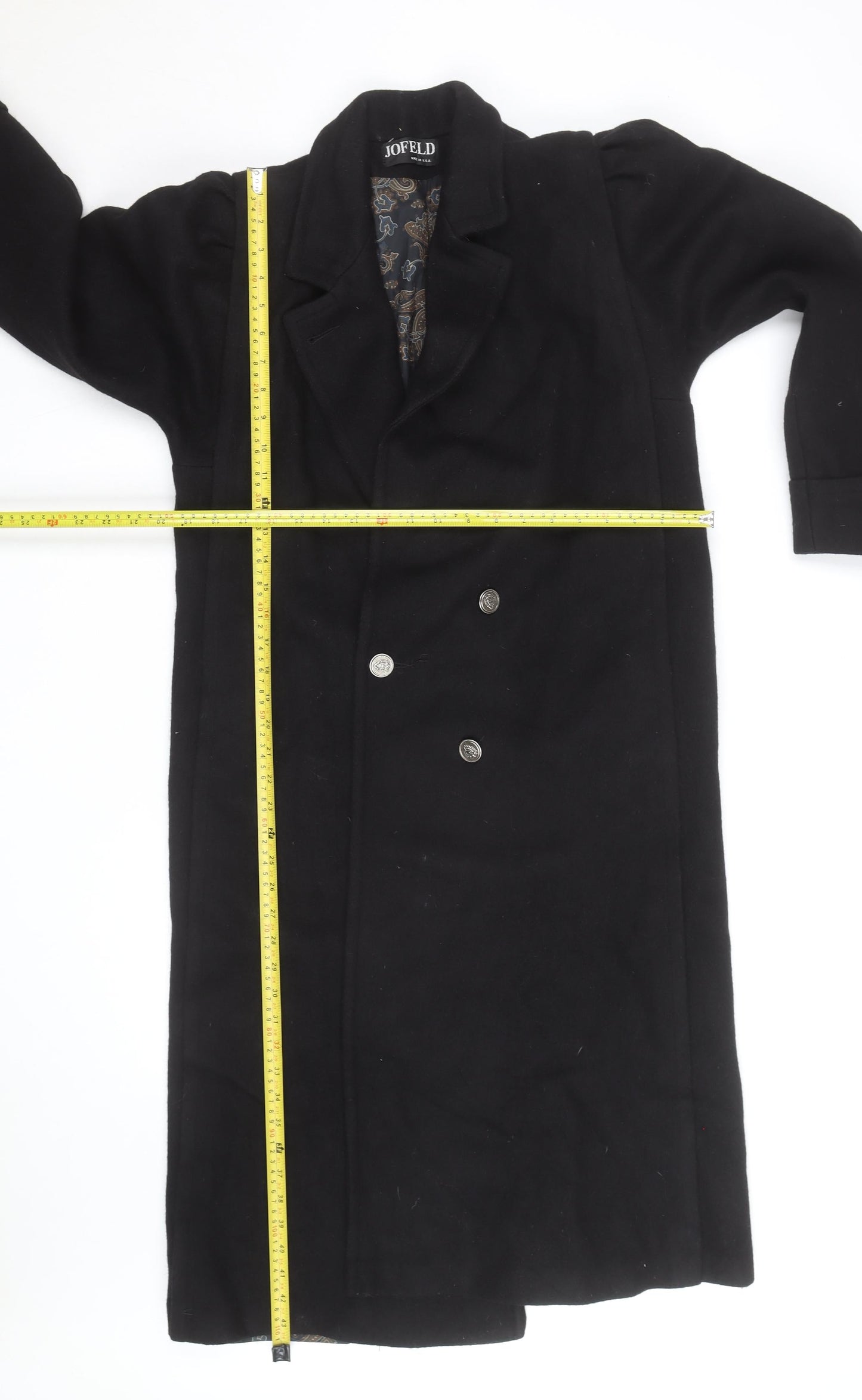Jofeld Men’s Black Wool Long Overcoat Classic 40in