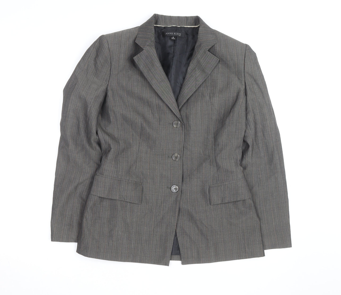 Anne Klein Women Grey Pinstripe Suit Jacket Size M Classic Fit