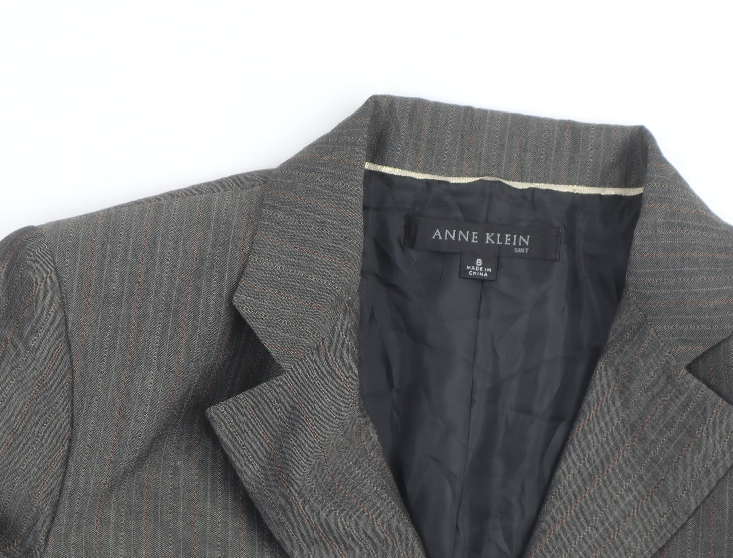 Anne Klein Women Grey Pinstripe Suit Jacket Size M Classic Fit