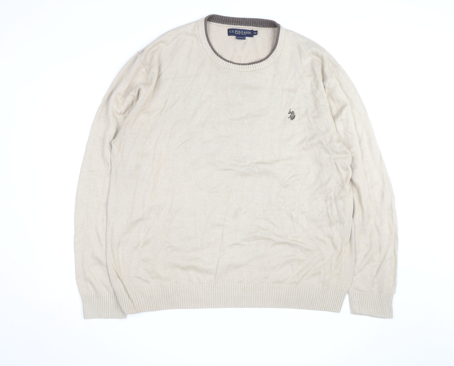 U.S. Polo Assn. Men’s Beige 2XL Cotton Crew Neck Pullover Jumper