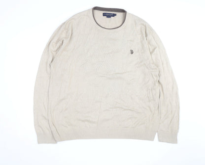 U.S. Polo Assn. Men’s Beige 2XL Cotton Crew Neck Pullover Jumper