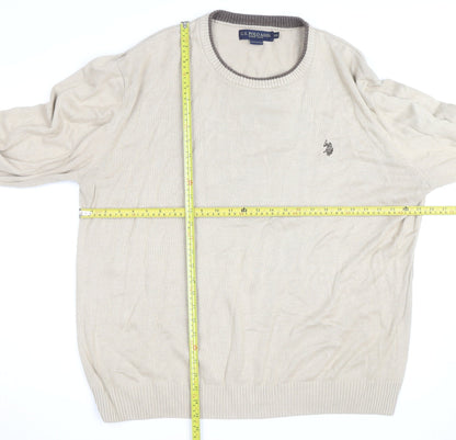 U.S. Polo Assn. Men’s Beige 2XL Cotton Crew Neck Pullover Jumper