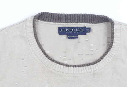 U.S. Polo Assn. Men’s Beige 2XL Cotton Crew Neck Pullover Jumper