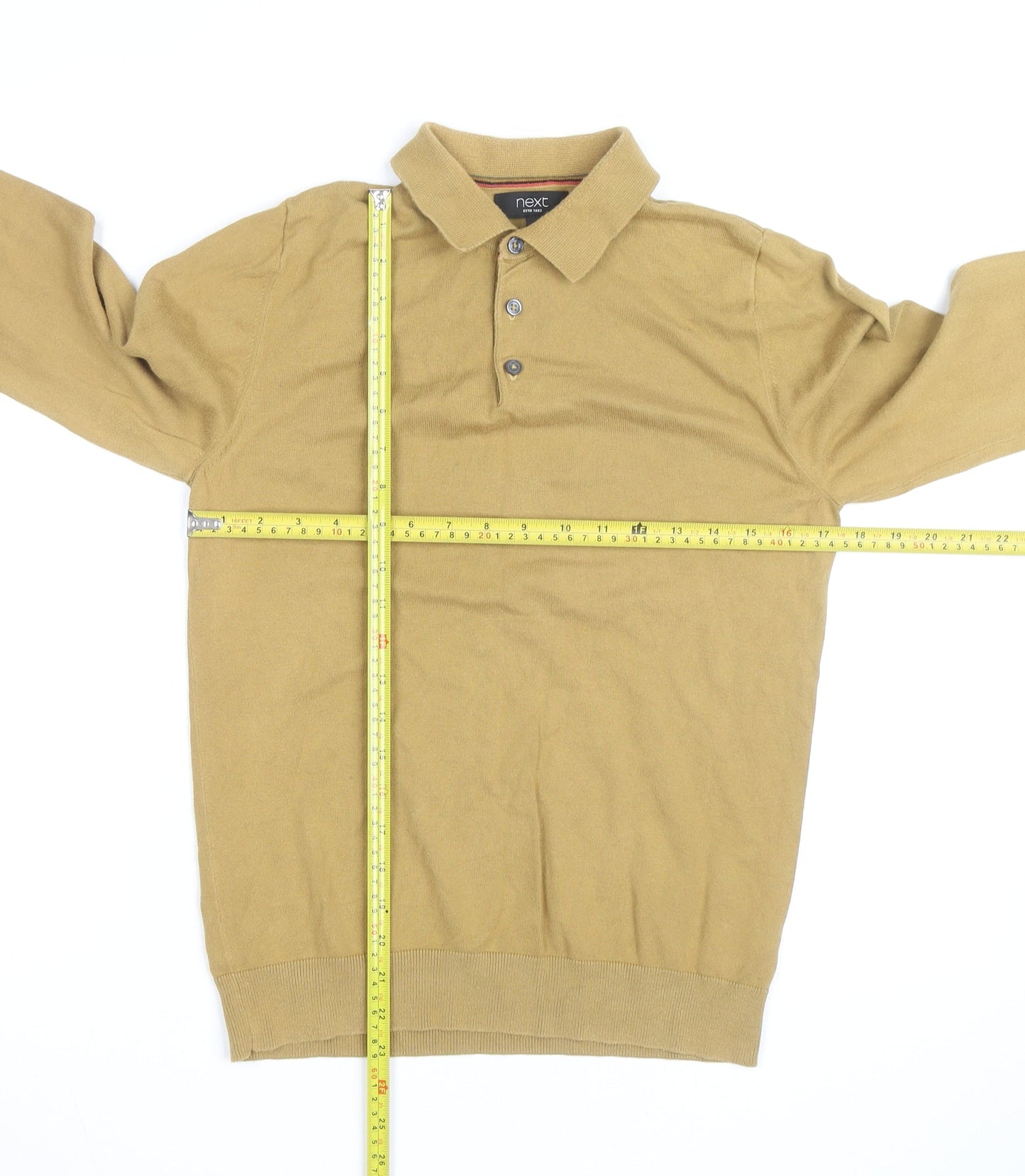Next Men's Beige Cotton Collared Henley Jumper Size S