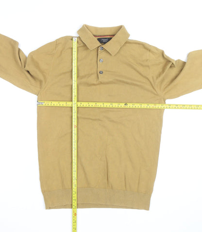 Next Men's Beige Cotton Collared Henley Jumper Size S