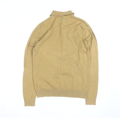 Next Men's Beige Cotton Collared Henley Jumper Size S