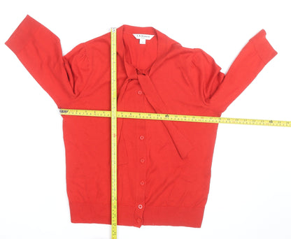 L.K.Bennett Red Silk Cotton Bow Cardigan S Unisex 3/4 Sleeve