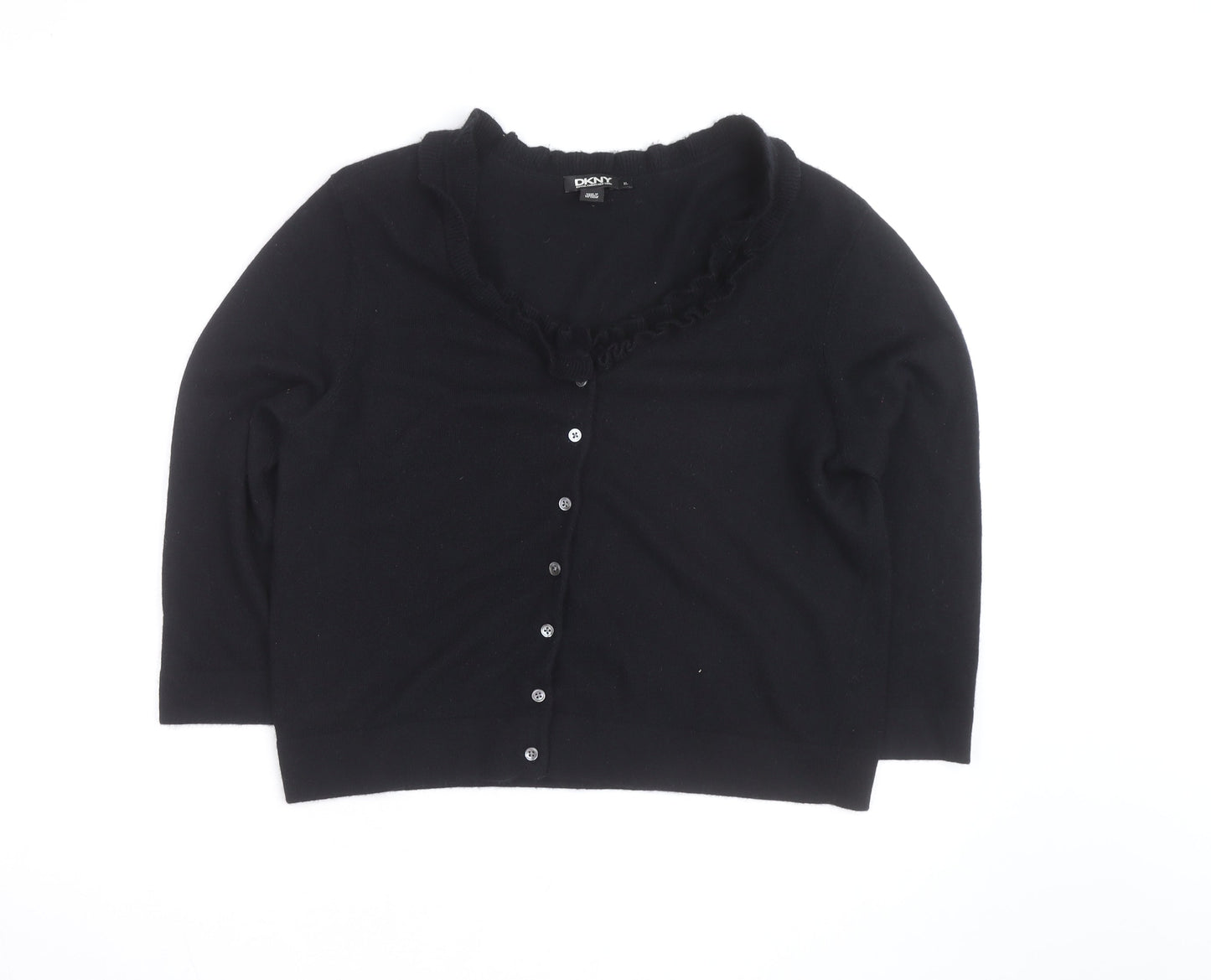 DKNY Women Black Cashmere Button Cardigan XL