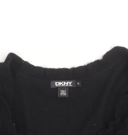 DKNY Women Black Cashmere Button Cardigan XL