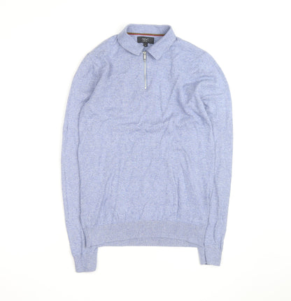 Next Mens Blue Collared 1/4 Zip Cotton Blend Jumper Size S