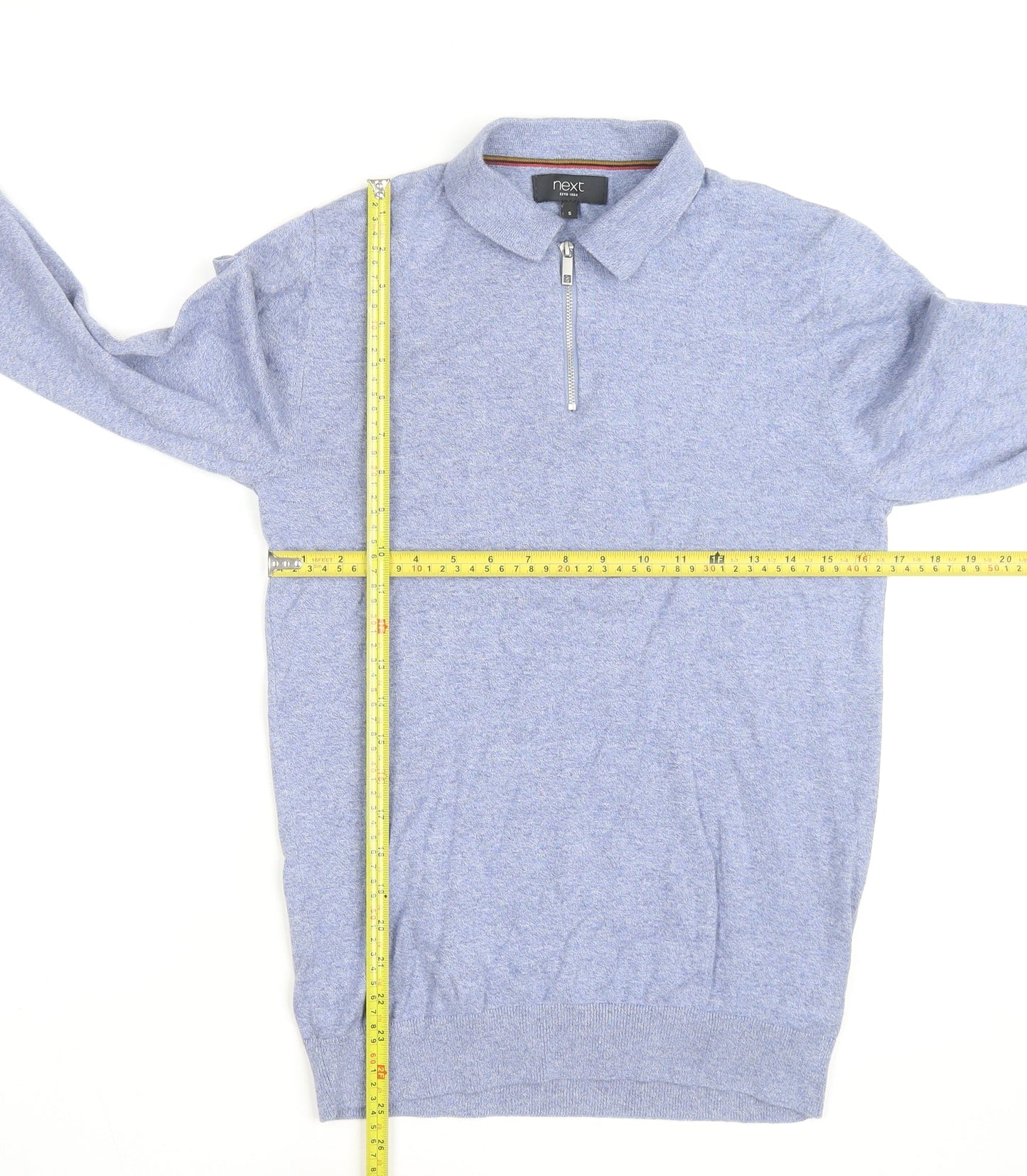 Next Mens Blue Collared 1/4 Zip Cotton Blend Jumper Size S