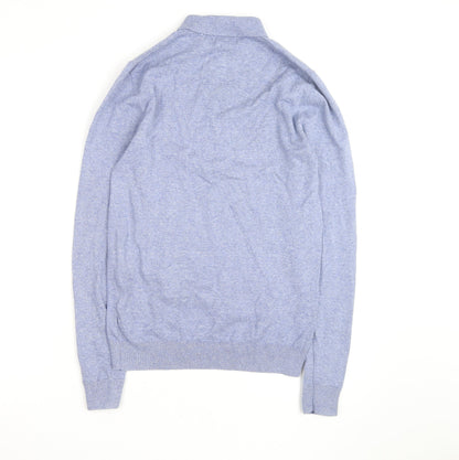 Next Mens Blue Collared 1/4 Zip Cotton Blend Jumper Size S