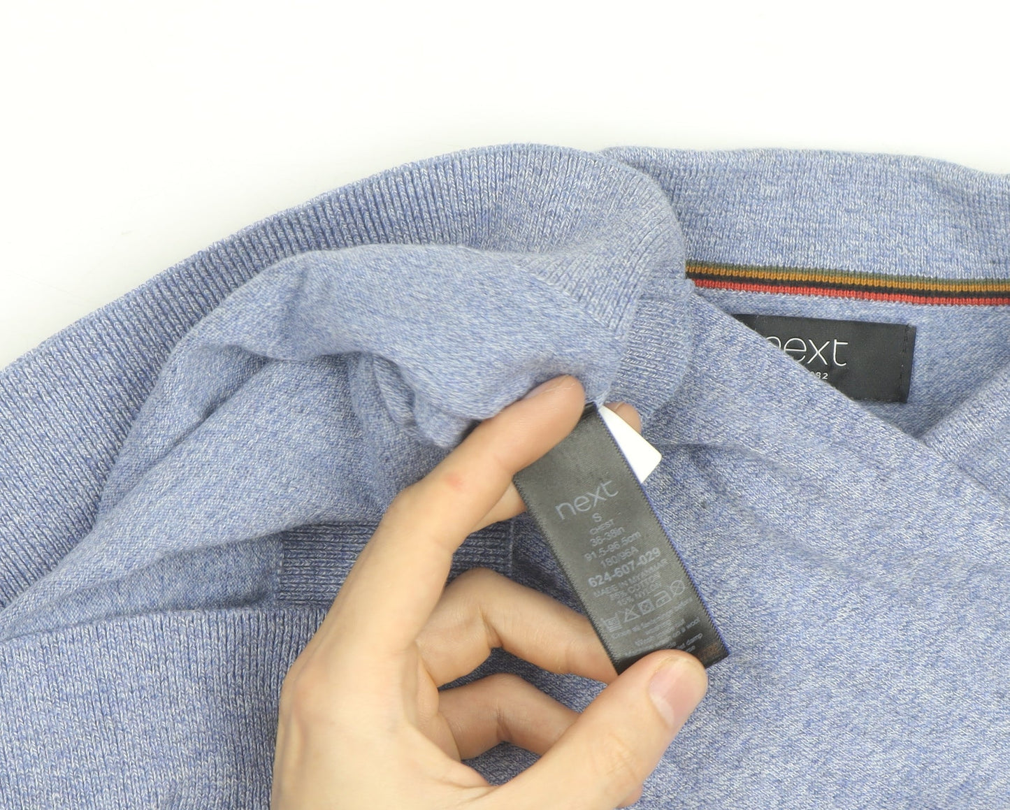 Next Mens Blue Collared 1/4 Zip Cotton Blend Jumper Size S