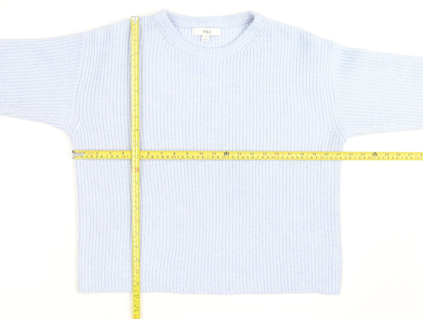 Marks and Spencer Men's Blue Chunky Knit Crew Neck Jumper M