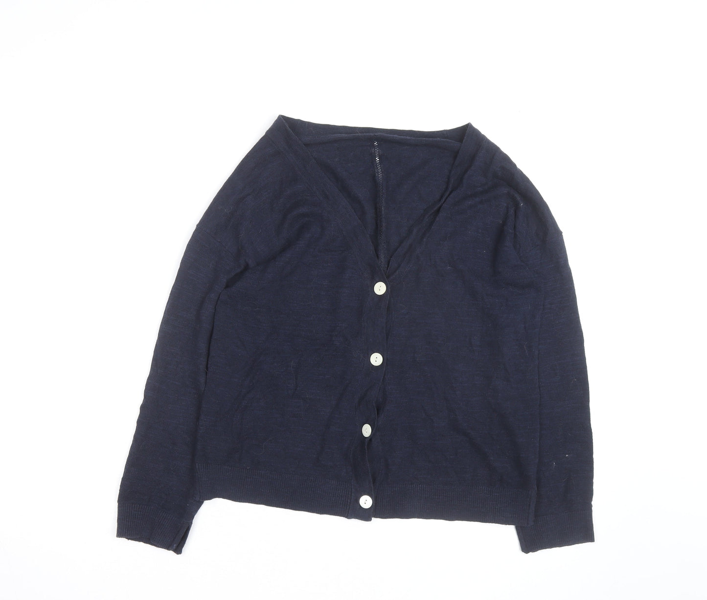 Jigsaw Women's Blue Linen Cotton V-Neck Cardigan M