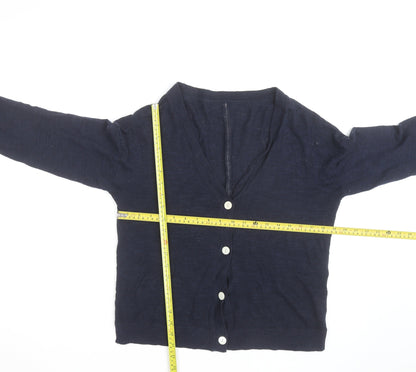 Jigsaw Women's Blue Linen Cotton V-Neck Cardigan M