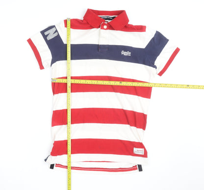 Superdry Men's Red Navy White Striped Polo Shirt XL Classic Fit