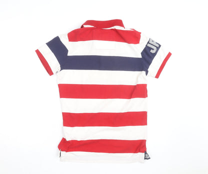 Superdry Men's Red Navy White Striped Polo Shirt XL Classic Fit